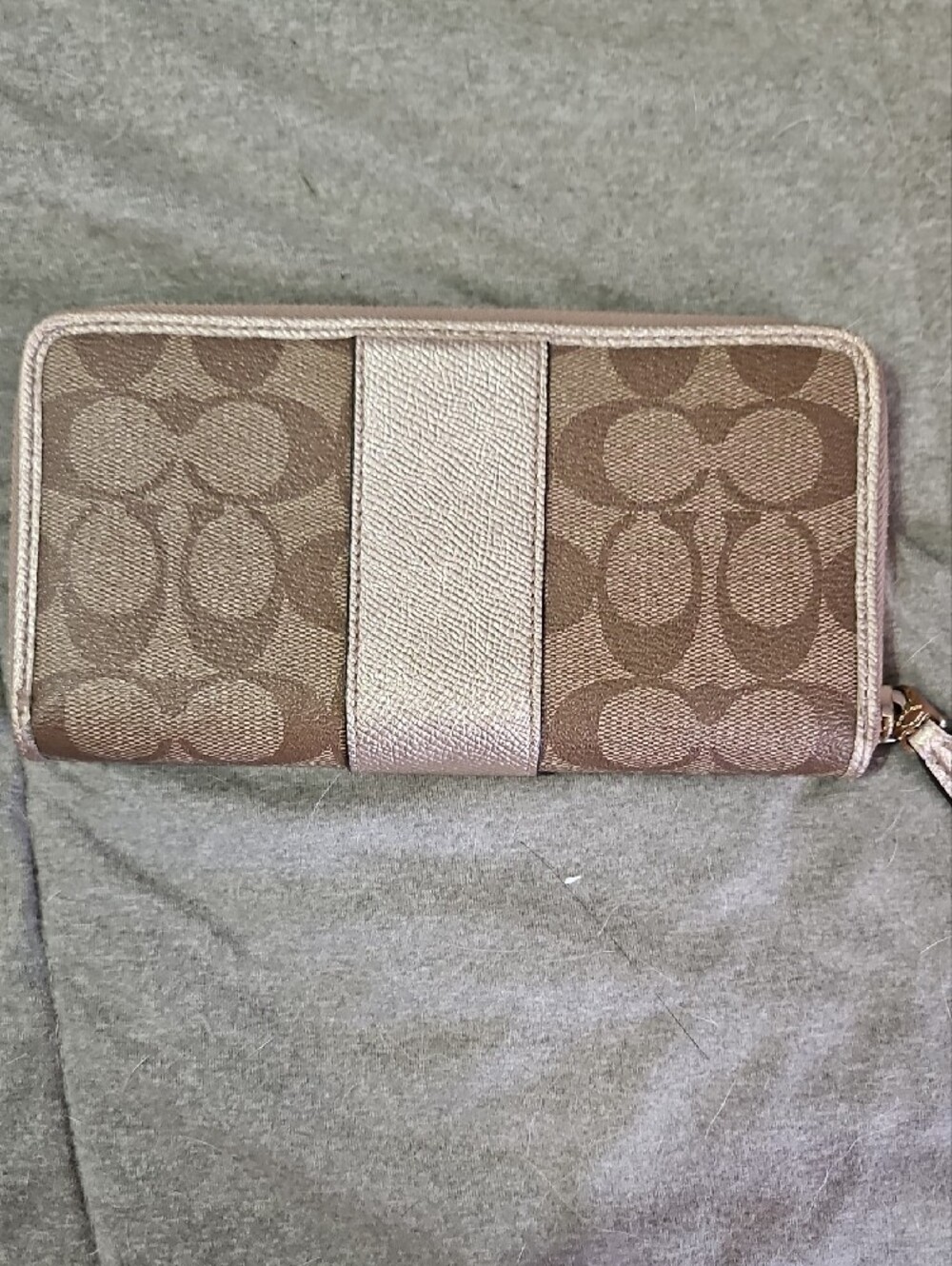 Coach Signature Zip Wallet in Metallic Champagne and Brown Canvas - Picture 2 of 9